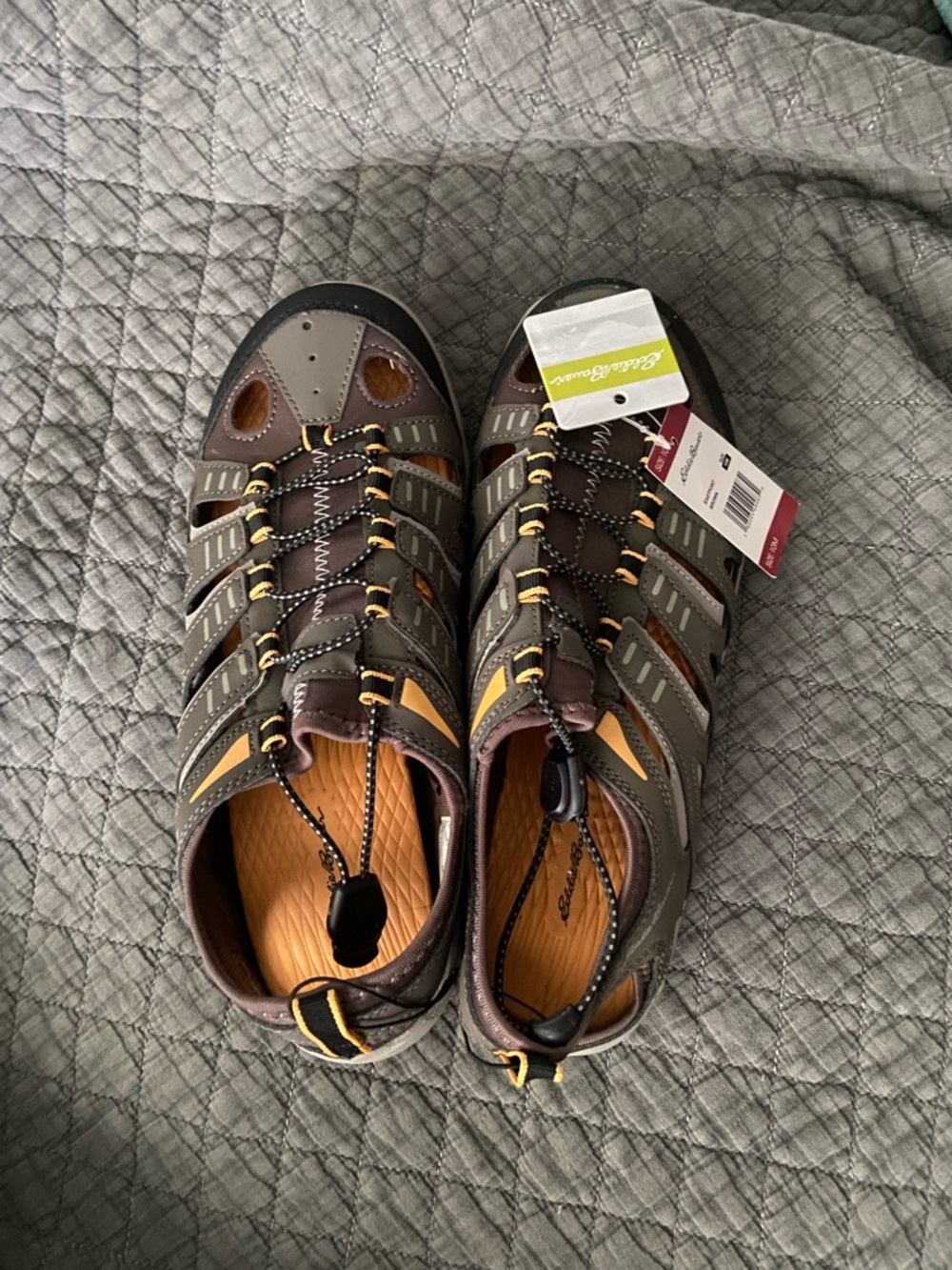 Eddie Bauer Brown and Yellow Men's Closed-Toe Outdoor Sandals